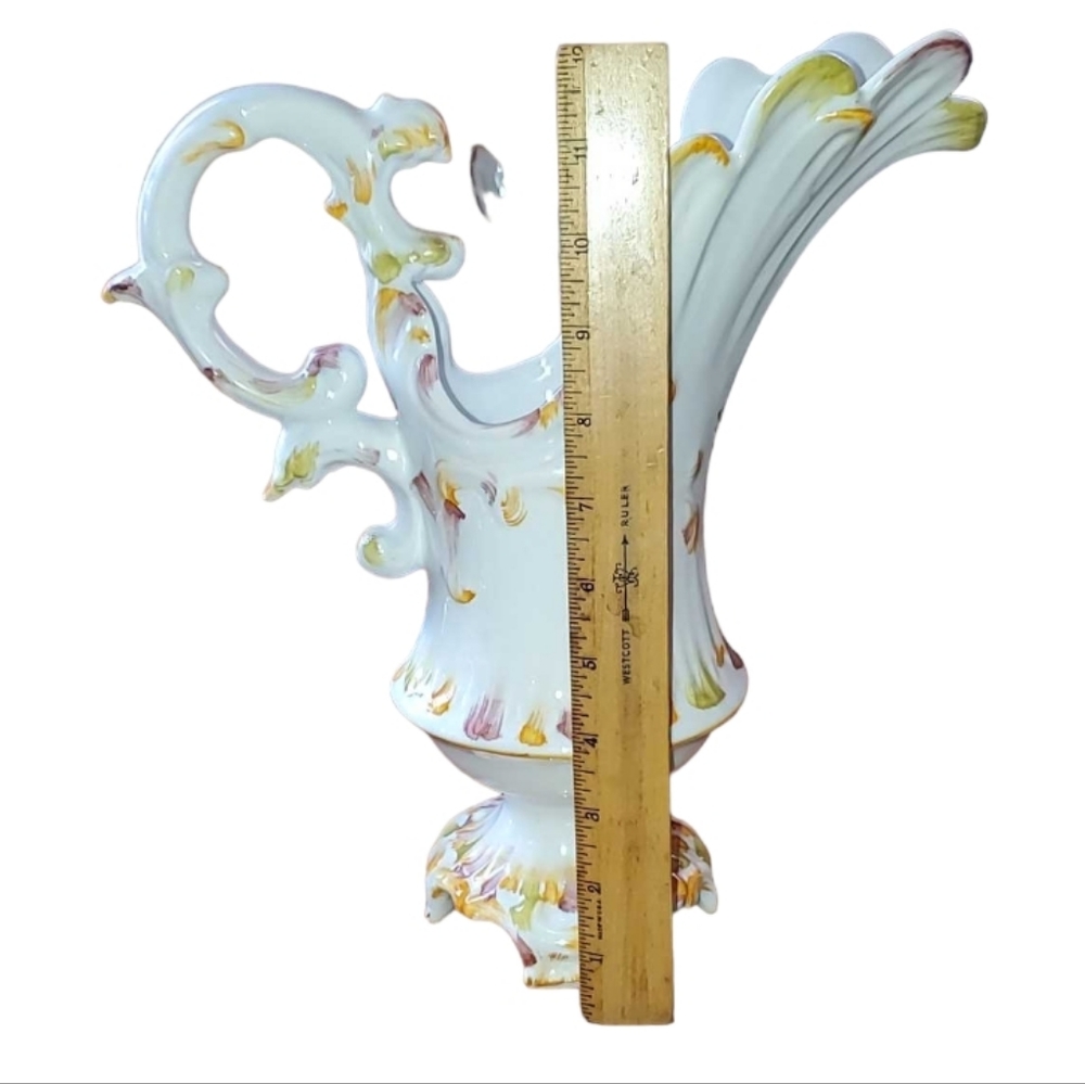 Vintage 12" Capodimonte Porcelain Pitcher Vase Rose Floral Handmade in Italy - Picture 6 of 11